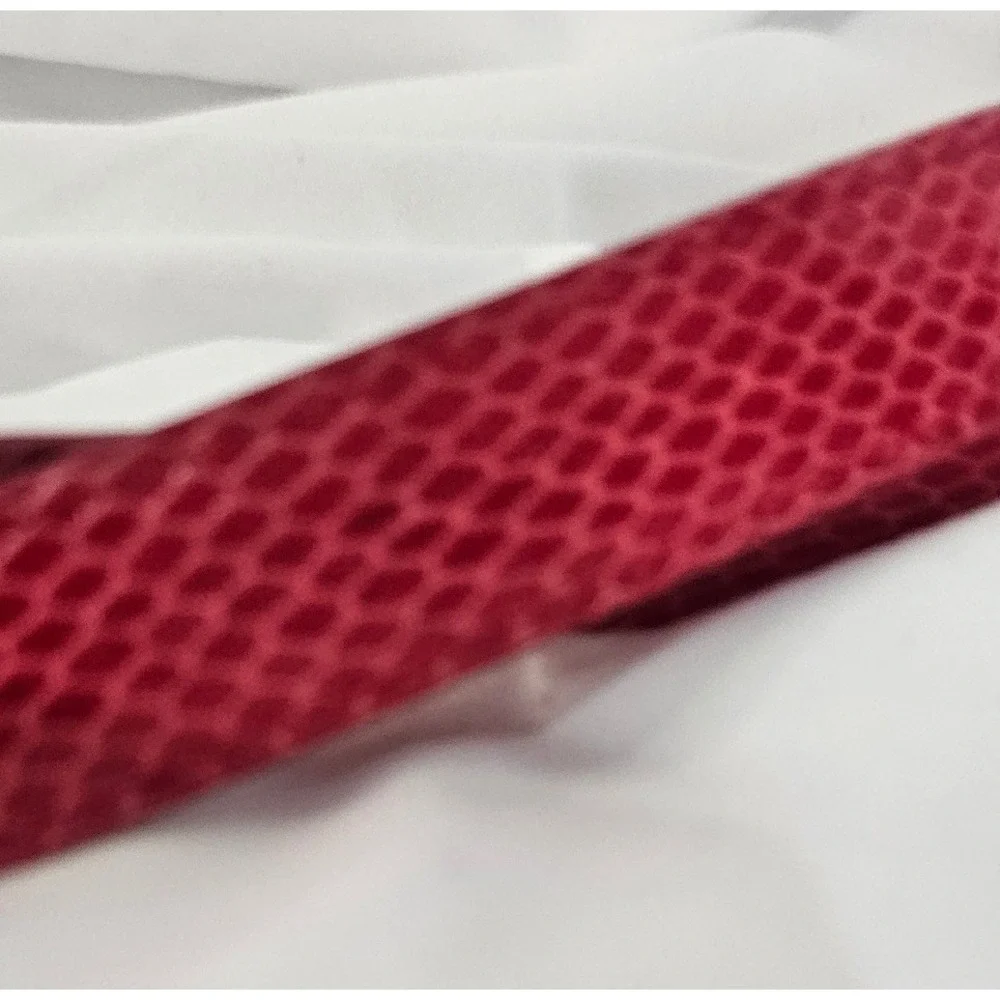 Red Faux Snakeskin Skinny Belt Gold‎ Tone Rectangular Buckle Textured 34.5 Inch